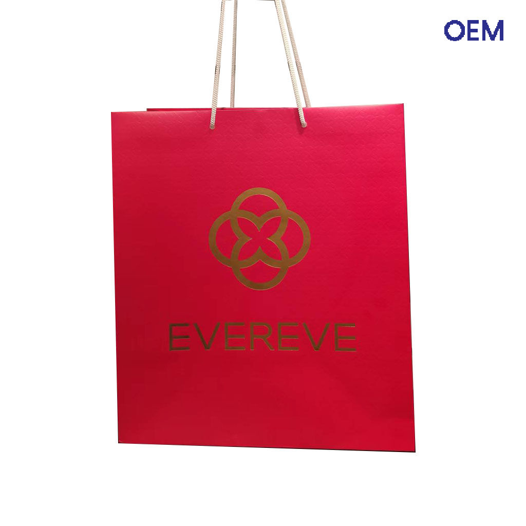 PG33 customized ivory paper bag one color printing + emboss, logo hot gold