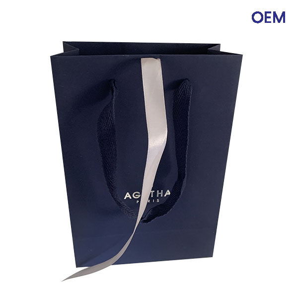 PG08 customized luxury white kraft bags with ribbon