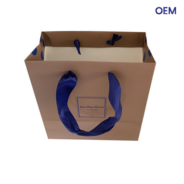 PG12 customized art paper bag with ribbon handles for chocolate