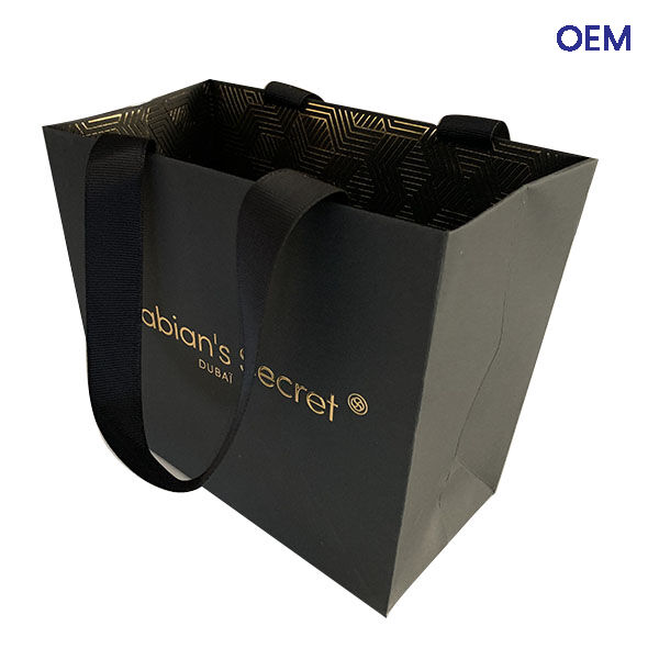 PG13 matt paper bag with ribbon gold logo