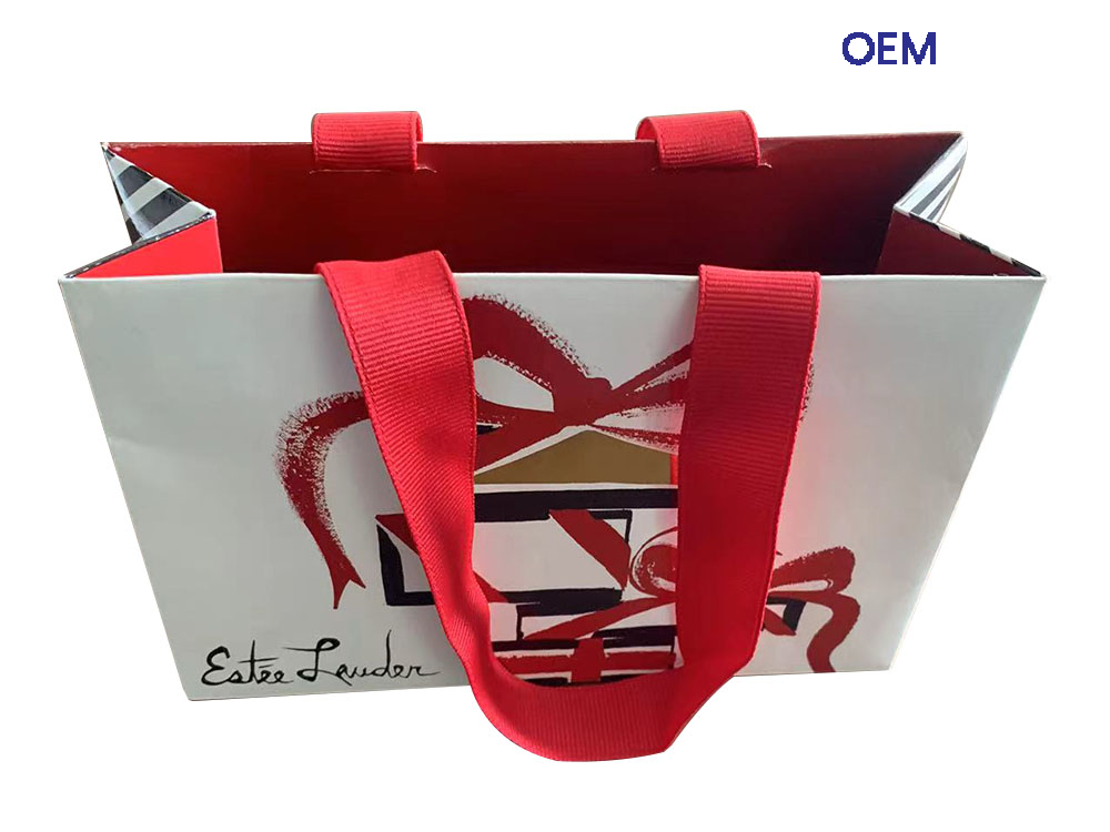 PG14 art paper bag with ribbon handles